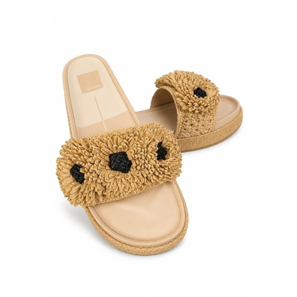 Dolce Vita Sidona Boho Flower Raffia Platform Slide Sandals‎ Women 9 Tan Resort